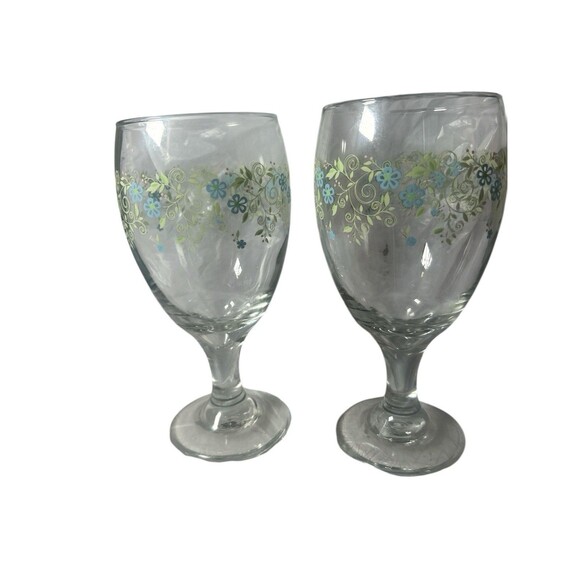 LibbeSpring Floral Goblets Vintage 7” Water Tea Glasses – Blue Easter Drinkware - Picture 9 of 9